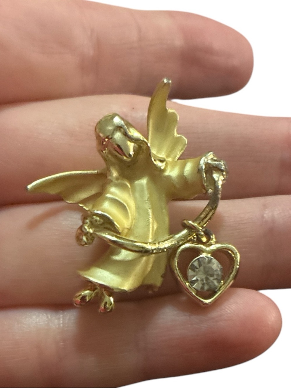 Gigi Giusti Gold Angel Brooch with Heart Crystal Accent